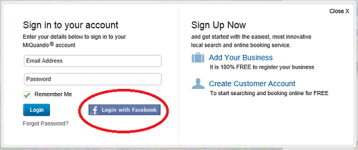 Login with Facebook account