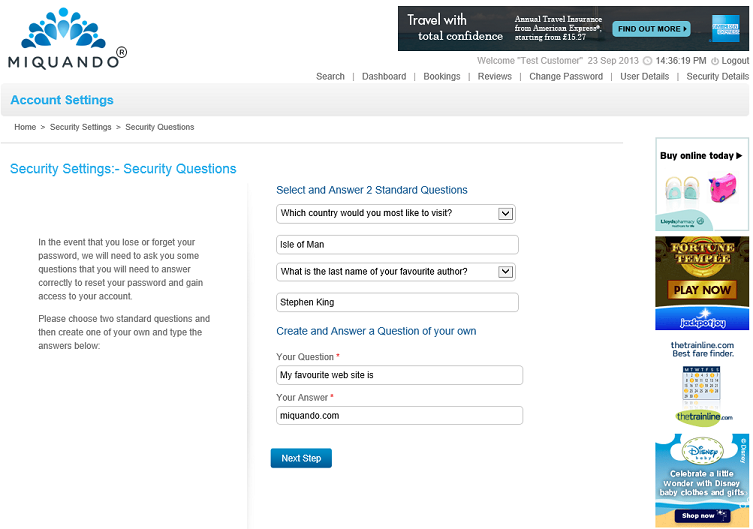 Security Questions example